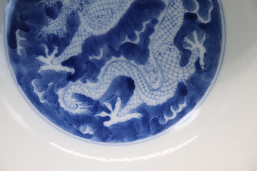 中国　清時代　大清同治年製　染付龍紋碗　木箱入　送料込み1209