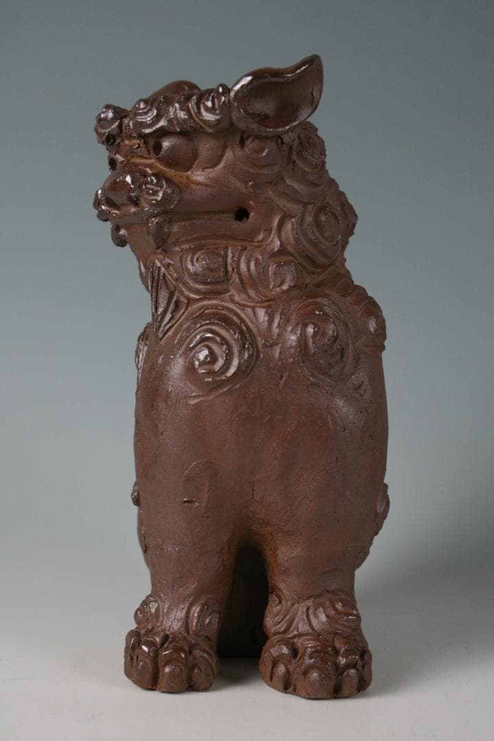 人間国宝一門　金城敏徳 作　南蛮焼〆立シーサー（大）1対