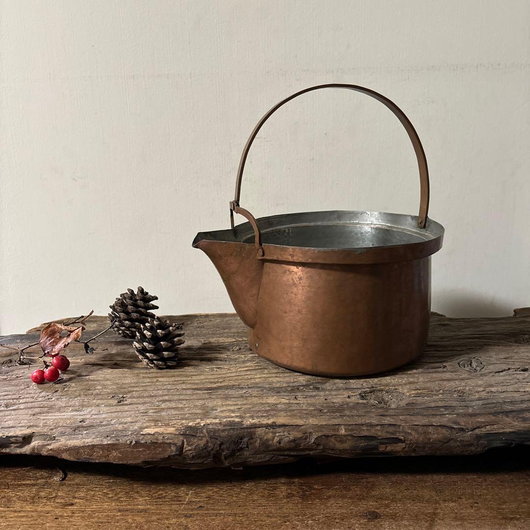 シャビー　古い片口銅鍋　その⑤コッパーケトル　薬缶　ガーデニング　古道具　李朝