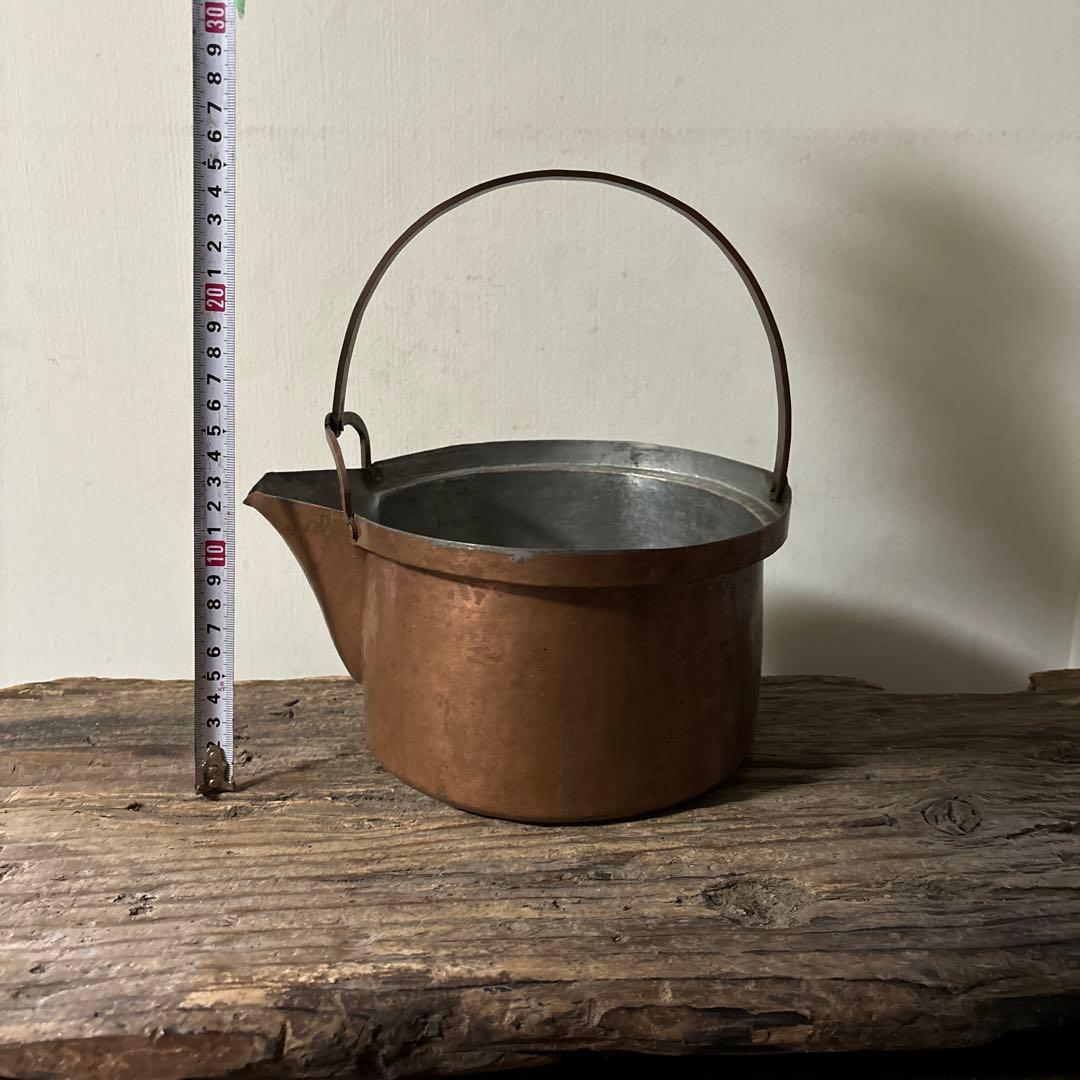 シャビー　古い片口銅鍋　その⑤コッパーケトル　薬缶　ガーデニング　古道具　李朝