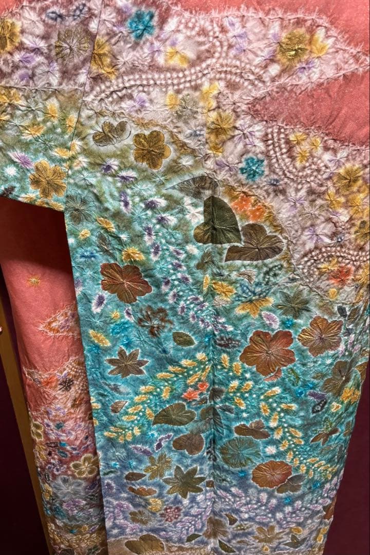 正絹　辻ヶ花6点セット　絞り染め　金通し撒き糊　瑞々しいサーモンピンク　トール