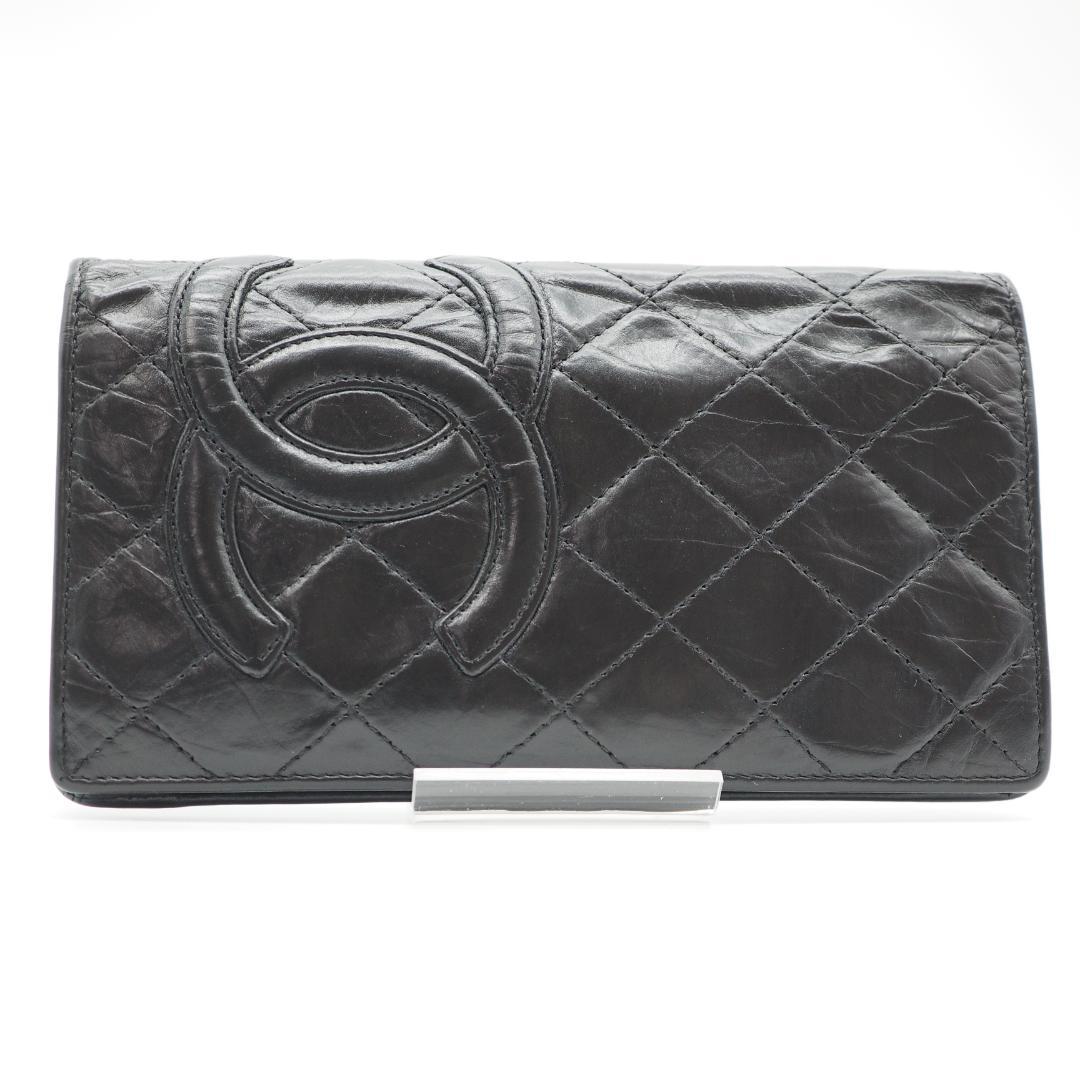 CHANEL シャネル カンボンライン 長財布 黒×黒