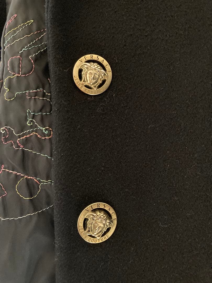 ヴェルサーチVersace★M黒ウールコート裏地メデューサヴィンテージ