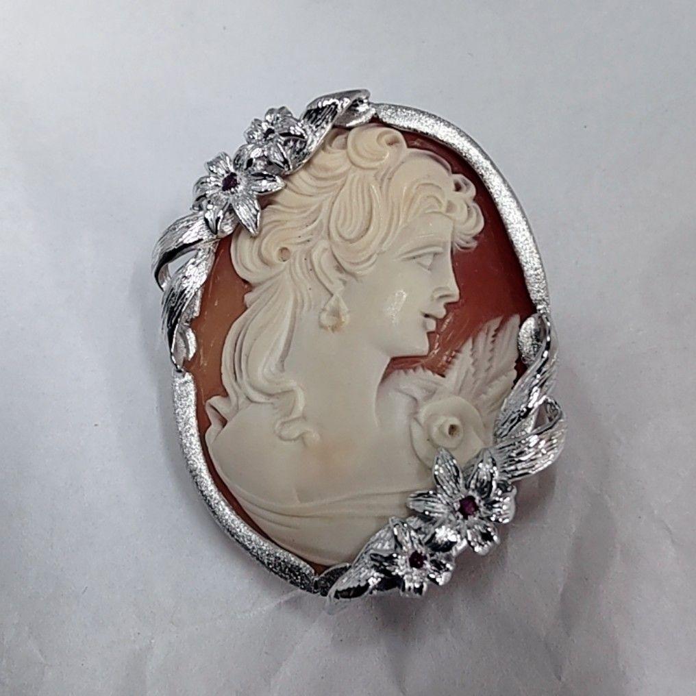 オ*ー様 ＳＶ９２５ シェルカメオ ピンクトルマリン付き ブローチ