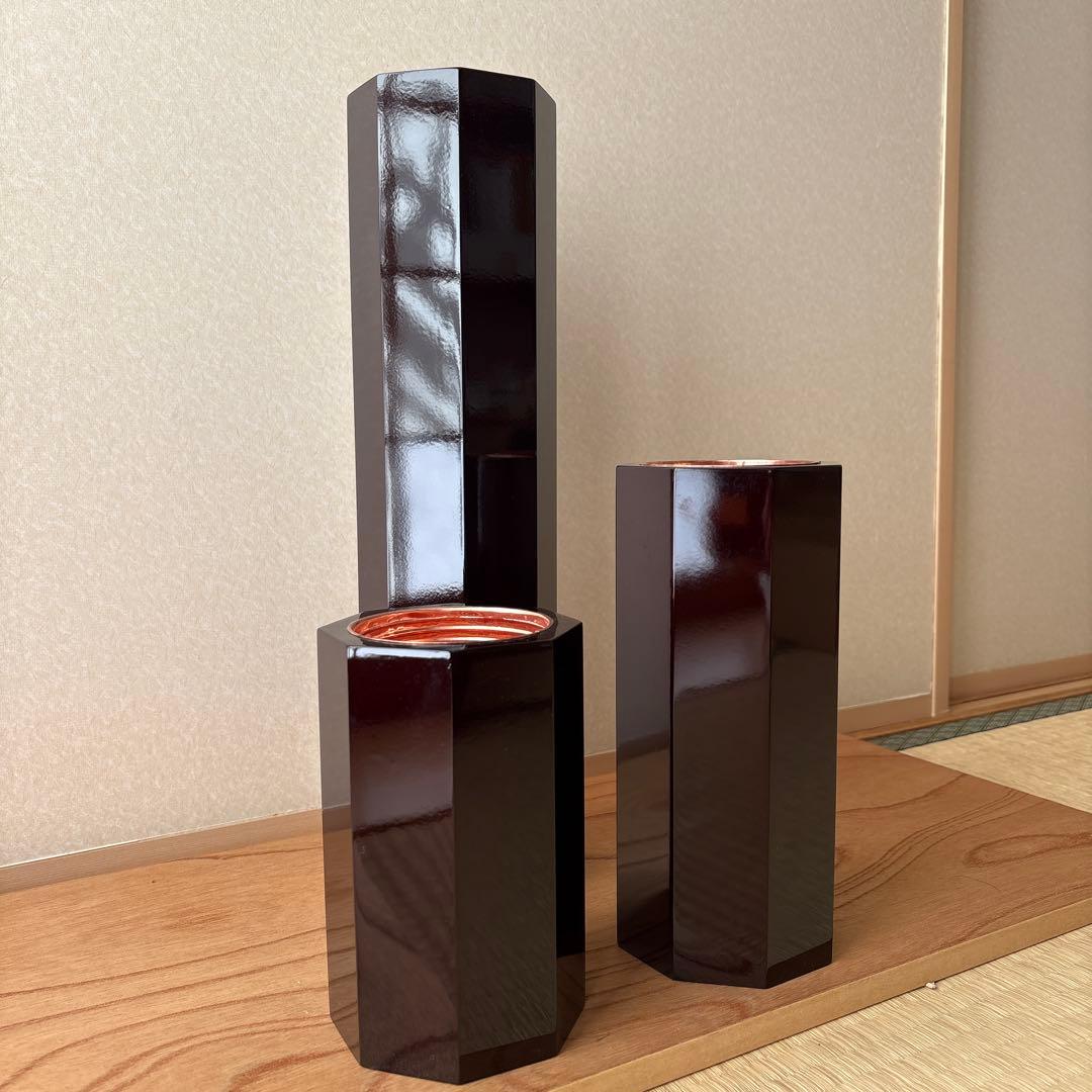 60 美品！短三管筒　3本セット　溜塗り　華道　生花　格花　花器