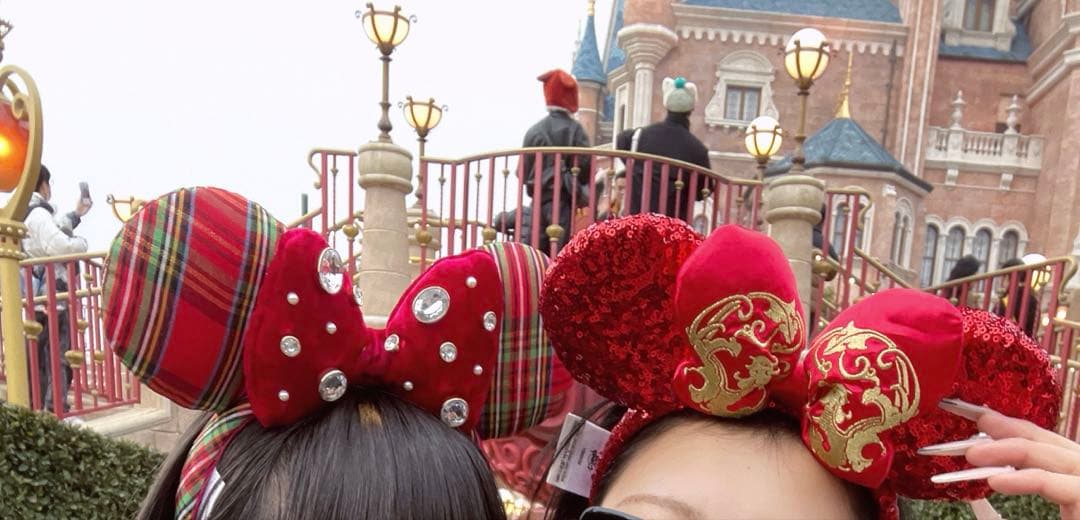 上海ディズニー カチューシャ 赤 チェック 海外ディズニー