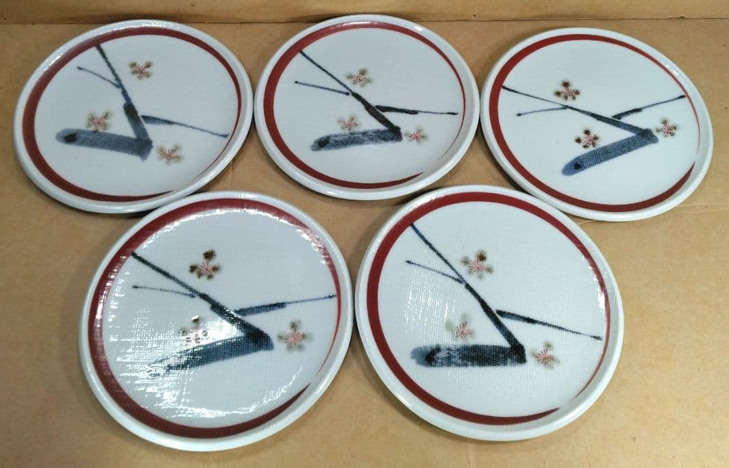 s*a様 【本物保証】三代徳田八十吉(本人作）銘々皿(梅文)五枚 共箱 人間国宝