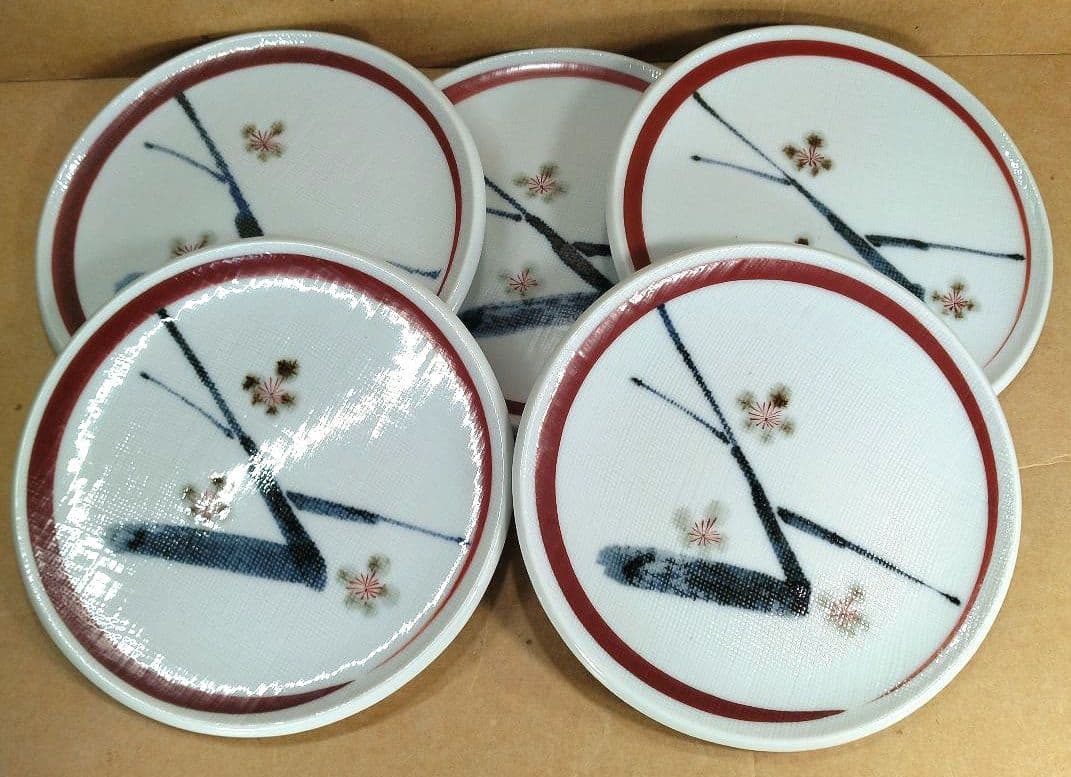 s*a様 【本物保証】三代徳田八十吉(本人作）銘々皿(梅文)五枚 共箱 人間国宝