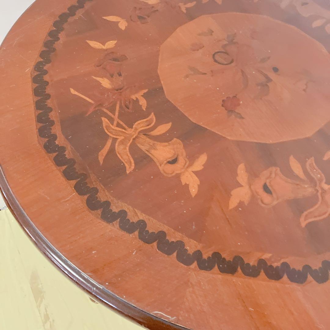 象嵌細工　コーヒーテーブル　円形テーブル　アンティーク調　カフェテーブル