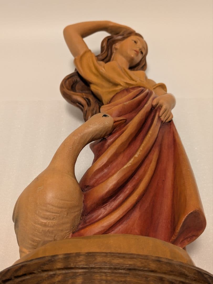 ANRI アンリ ガチョウ アヒル 女性 木彫り 人形 オブジェ 34cm