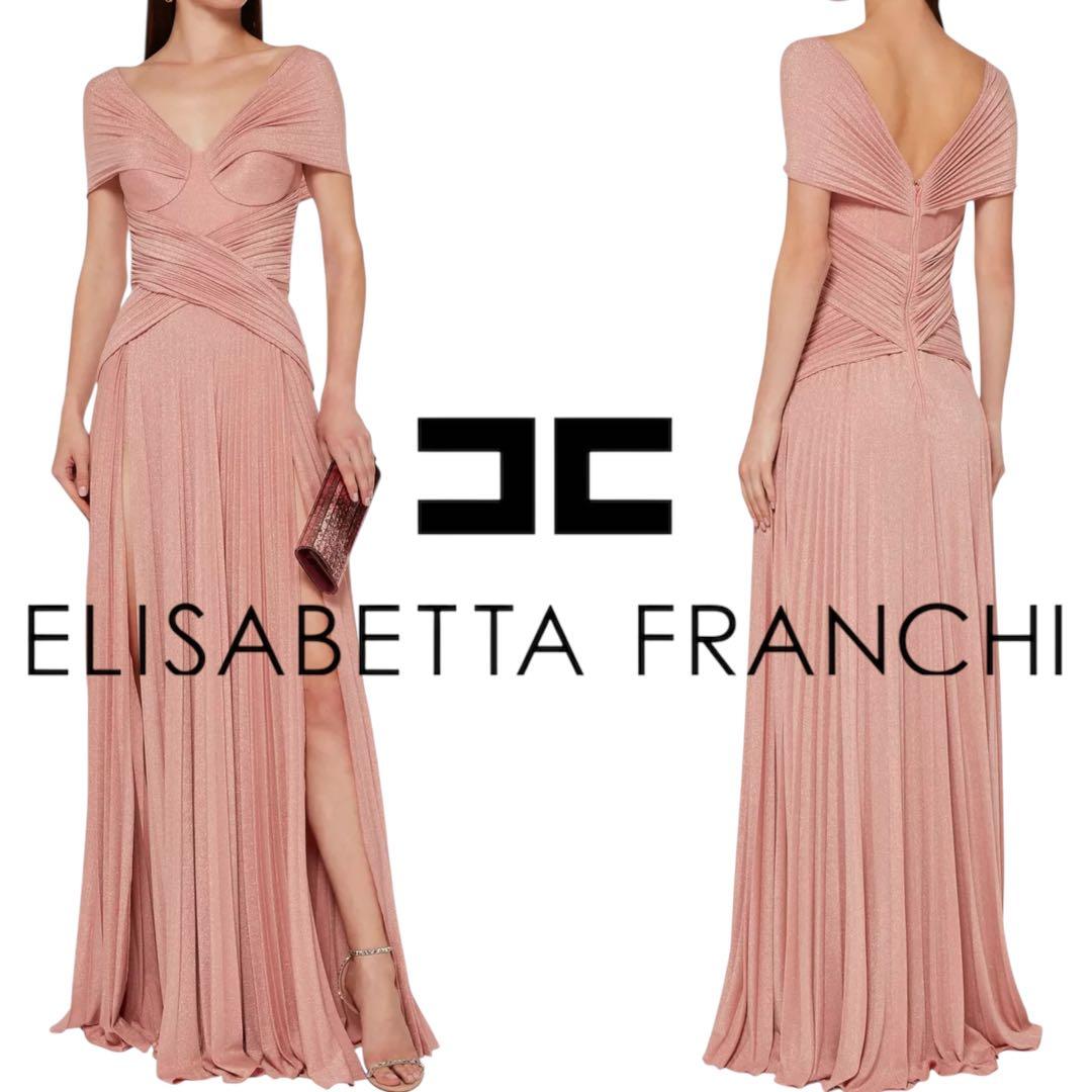 【イタリア製】エリザベッタフランキ 高級 ロングドレス マキシ プリーツ ピンク