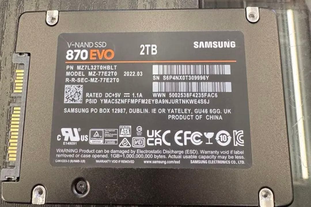 Samsung 870 EVO 2TB SSD 中古