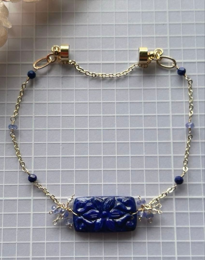 ラピスラズリカービング＆タンザナイトのブレスレット他　14kgf