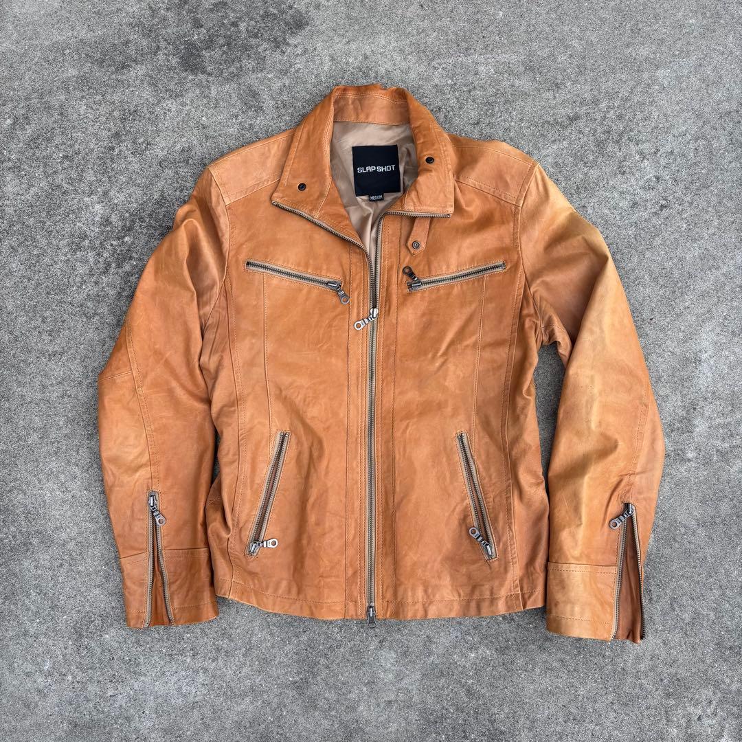 【希少】SLAP SHOT 本革 羊革 ダブルジップブルゾン アメカジ y2k