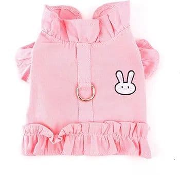 犬服 犬用 デニム ハーネス ワンピース 夏 小型犬 散歩用 ピンク XXL