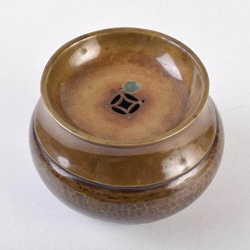煎茶道具　黄銅　落葉壷　茶こぼし　建水　在銘　共箱　V　R8904