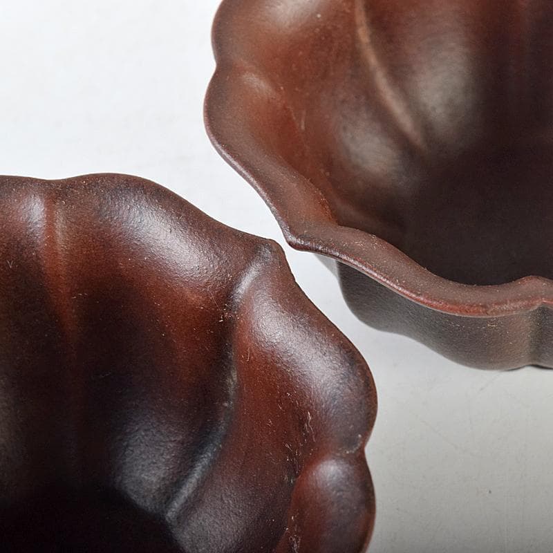 中国　中国宣興銘　紫砂朱泥　輪花碗　一對　V　8064E