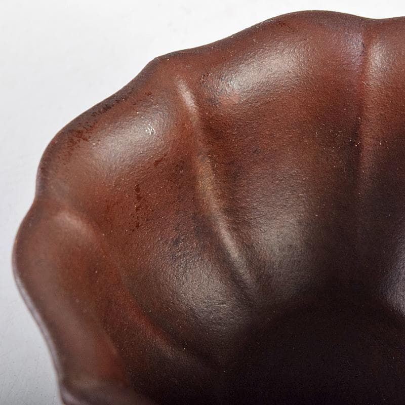 中国　中国宣興銘　紫砂朱泥　輪花碗　一對　V　8064E