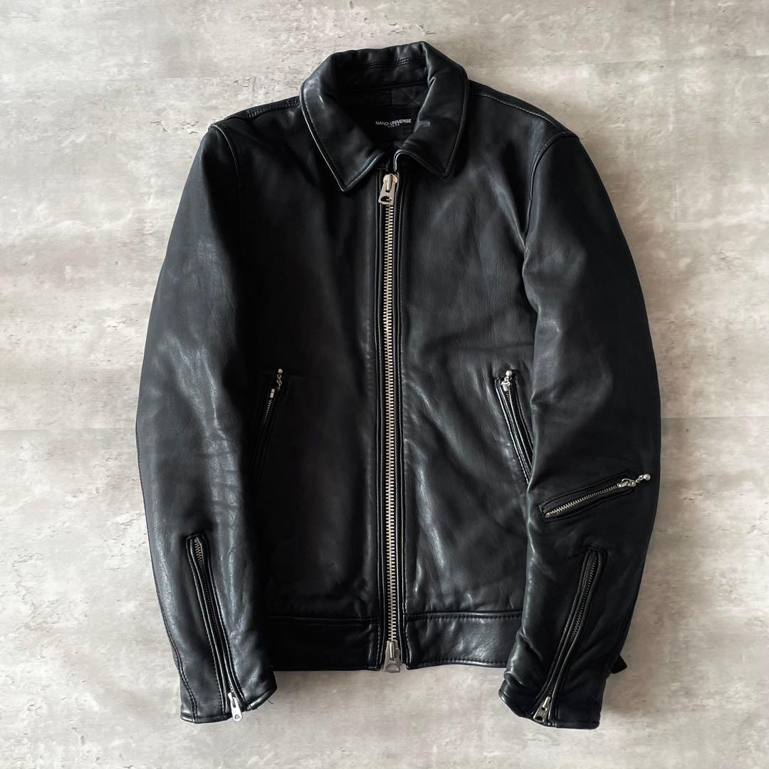 コ*ン様 国内正規品★ナノユニバース シープスキンレザー シングルライダースジャ
