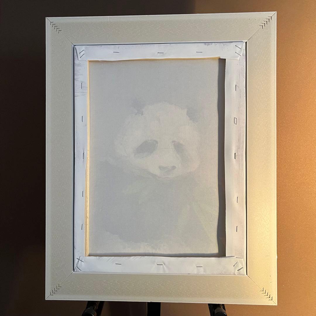 手書き油絵 パンダさん 額付 絵画 インテリア 油彩画