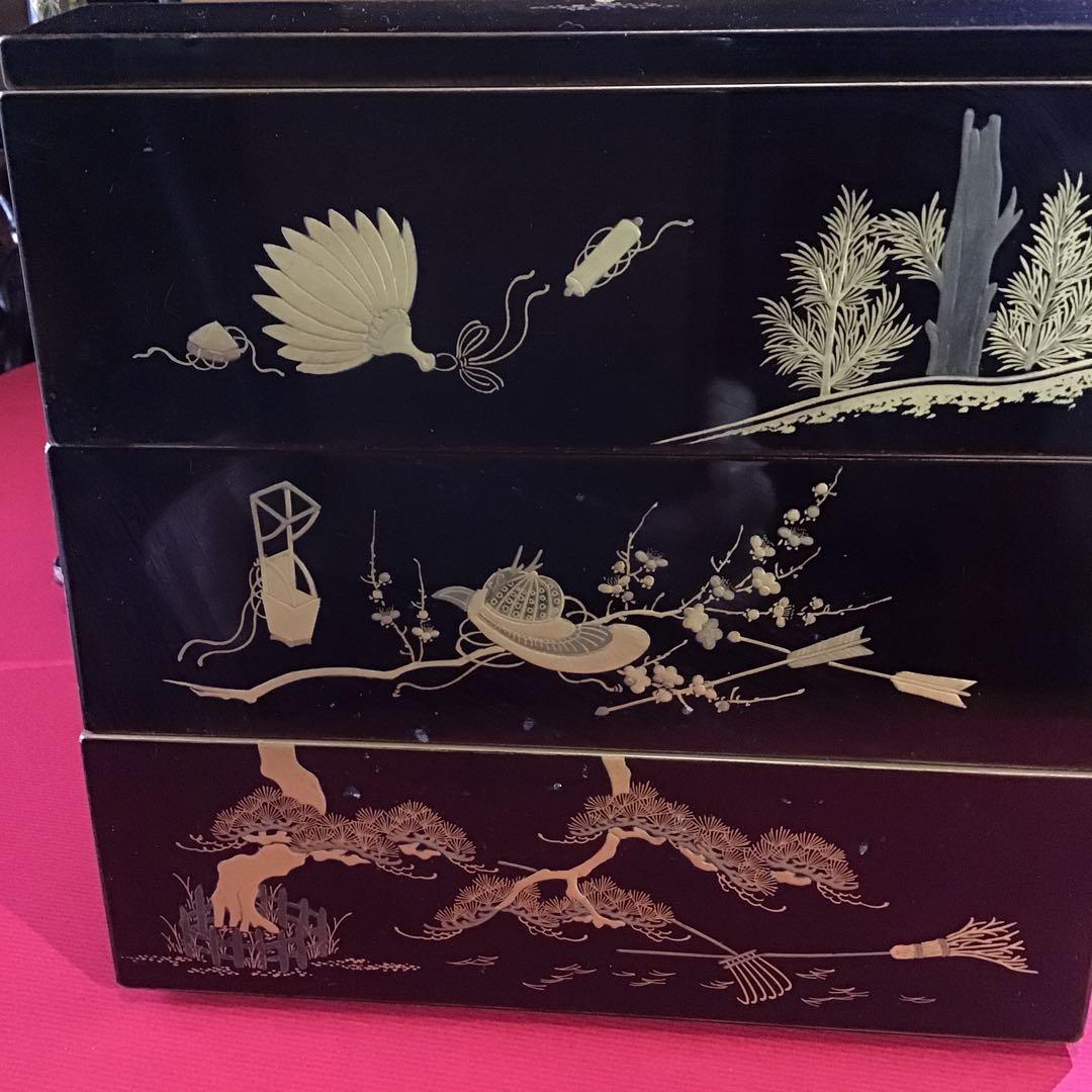 金高盛蒔絵　野弁当重　錫徳利　時代箱付　江戸期