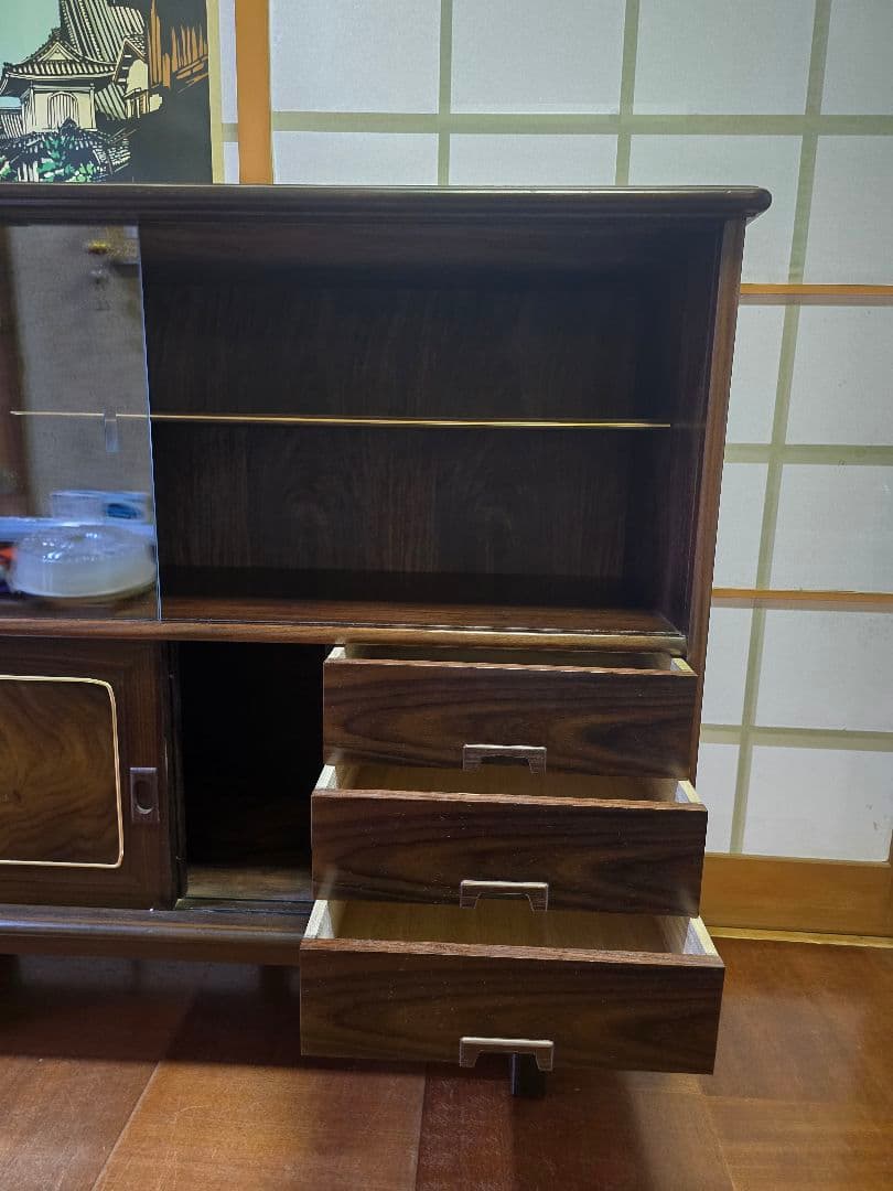 和風ダークブラウンキャビネット茶箪笥 飾り棚 サイドボード