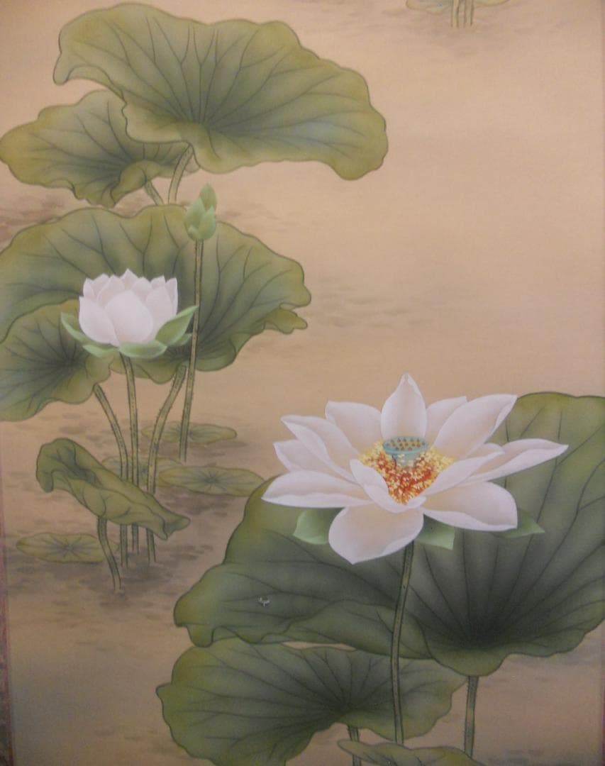 掛け軸 佐々木涼風 『 白蓮華 』 絹本 希少 軸装 茶道具 掛軸 美品 です。