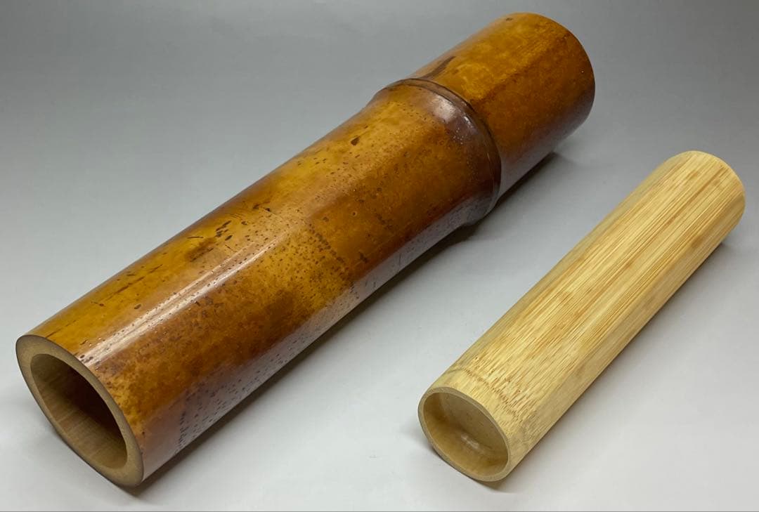 尺八花入　銘:真心　前大徳寺　福本積應書付　共箱　共布　U8816