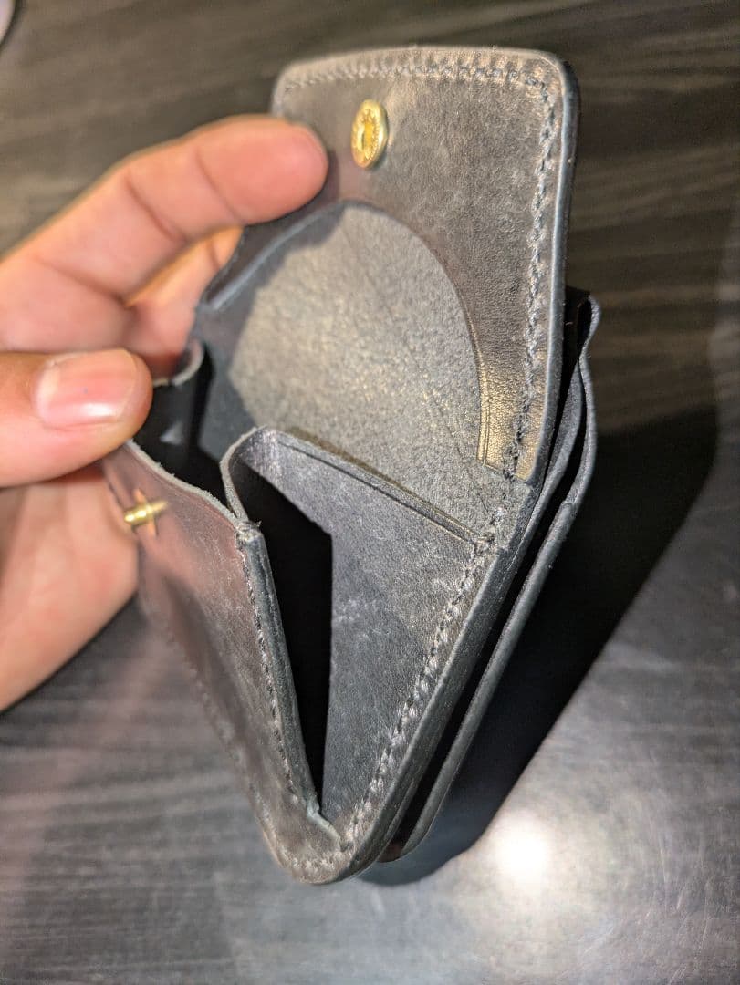 イタリアンレザー マネークリップ式 コンパクト財布 ウォレット 本革 総手縫い