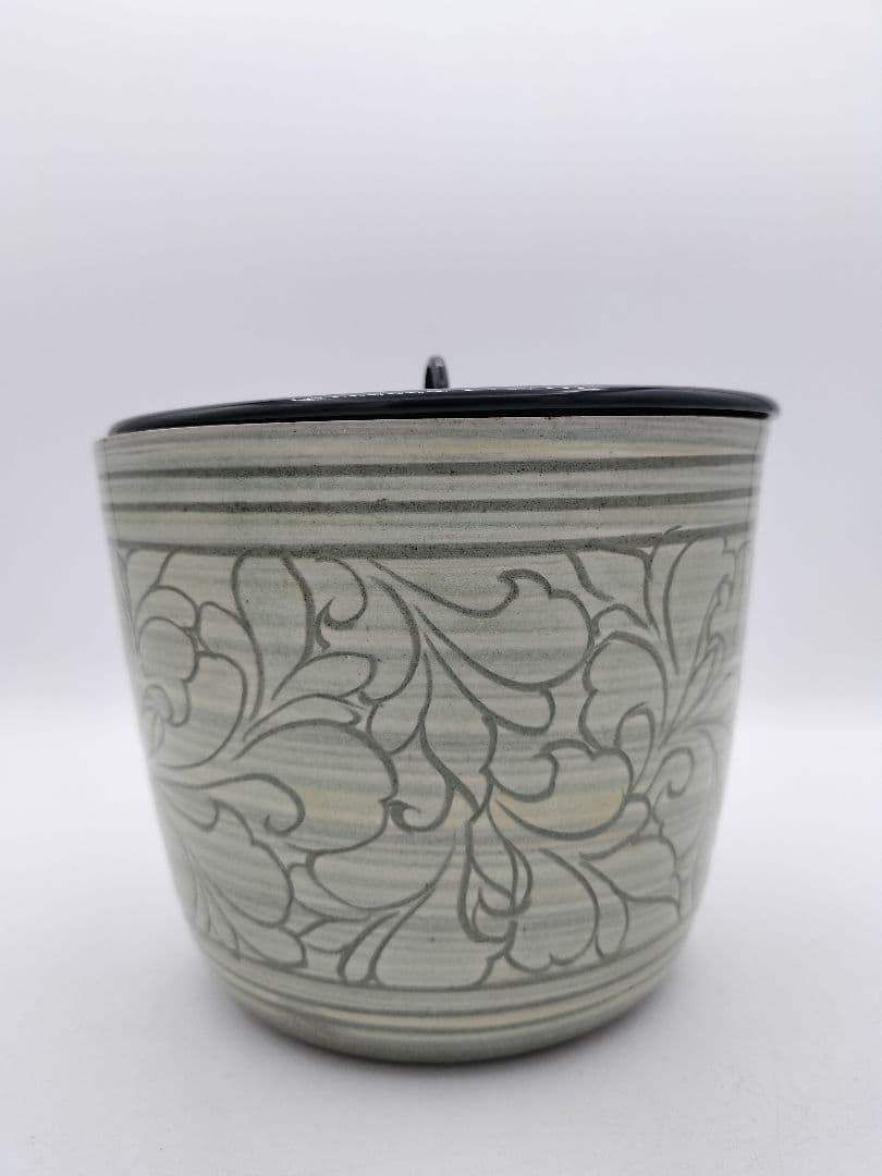 c499 水指 掻落 草花 廣州窯 趙小守 木箱 茶道具 古物