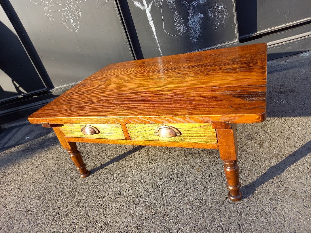 ジャパニーズ　ヴィンテージ　一枚板　天板　両側　引き出し　ローテーブル