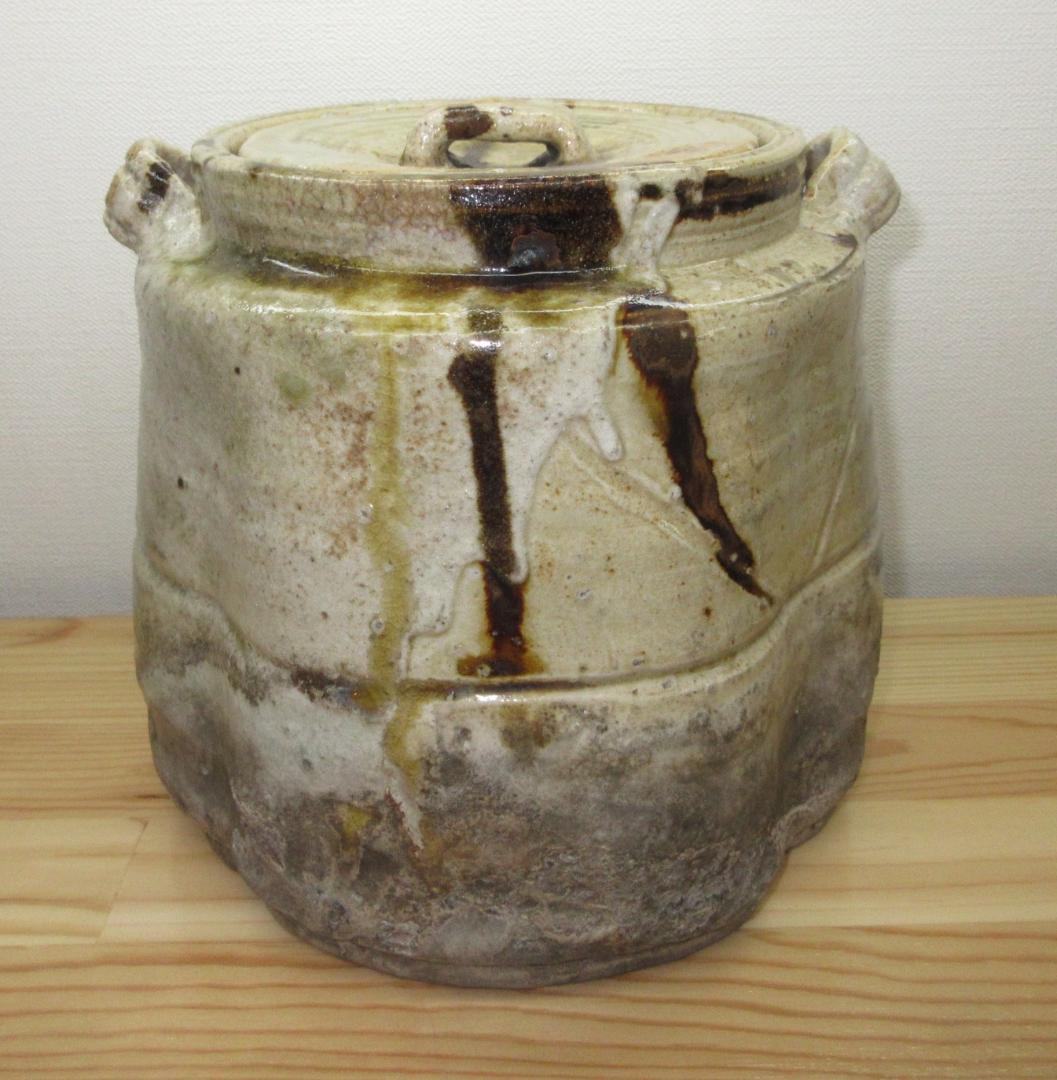 送料込【逢絢亭】茶道具 水指 美濃焼 美濃伊賀 耳付 裏千家書付 加藤光右衛門