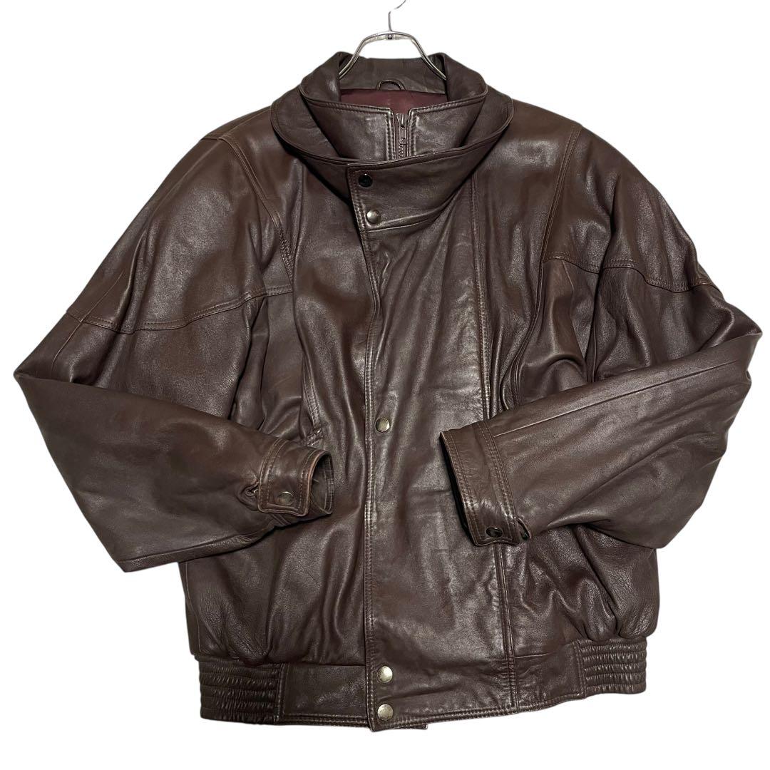【vintage】牛革 本革 カウレザーシングルライダースジャケット ブラウンL