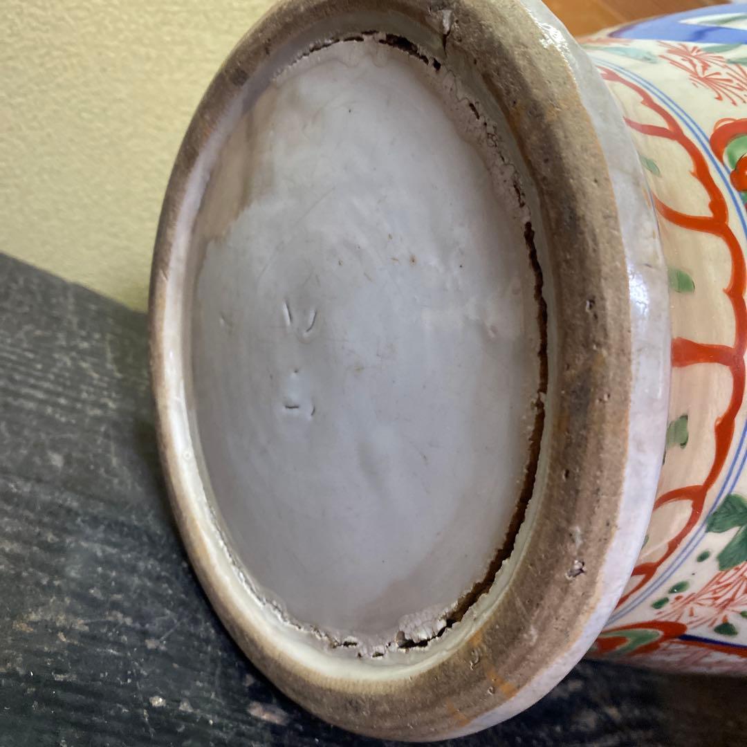 中国古玩　色絵華図四耳壺