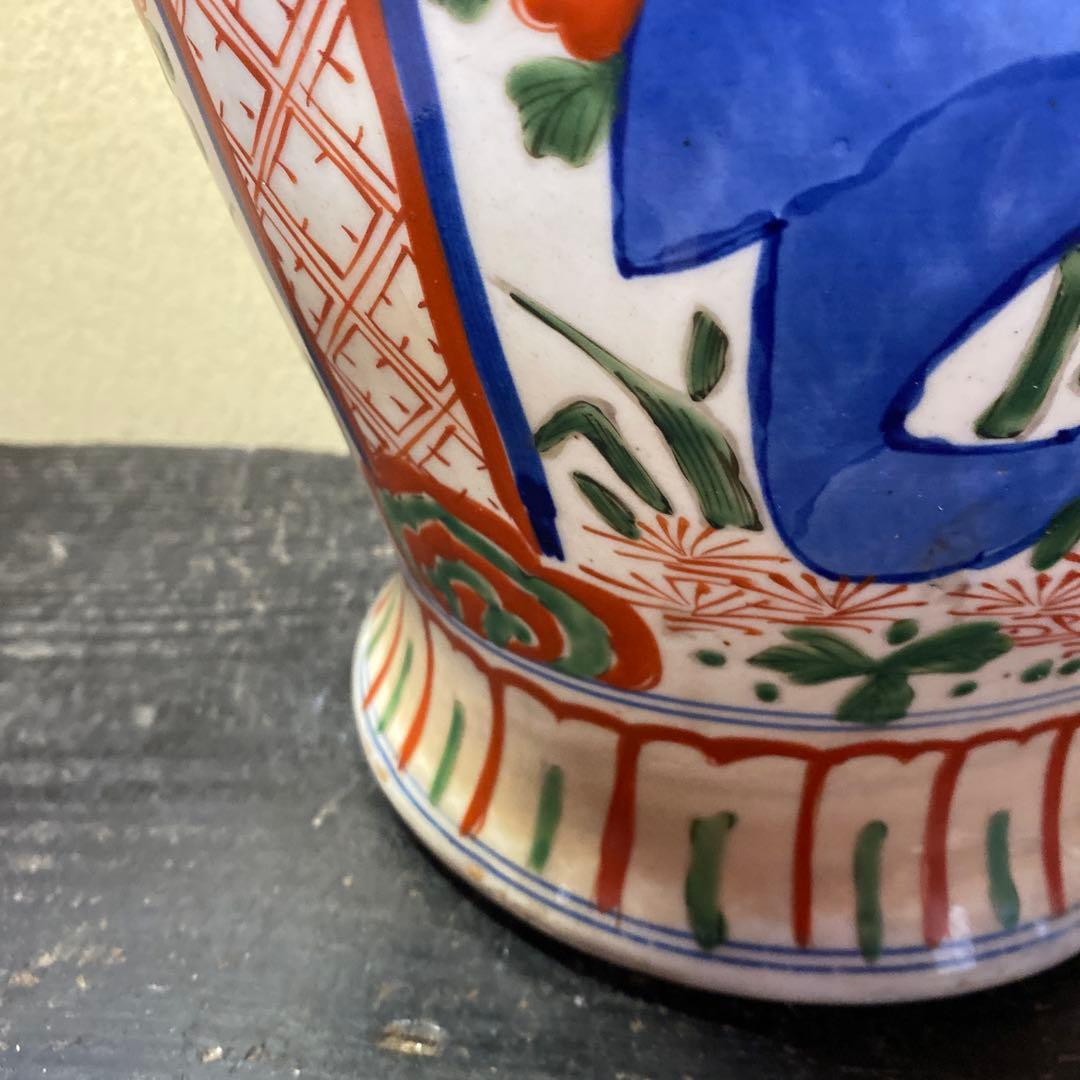 中国古玩　色絵華図四耳壺