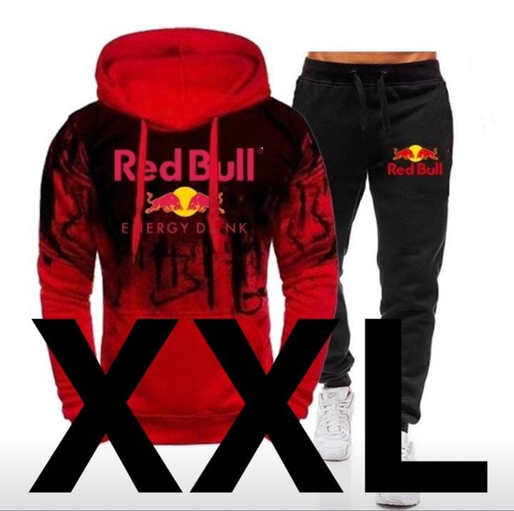 【とも】スポーツマスク　ブラック&レッドブル　セットアップ　赤　XXL