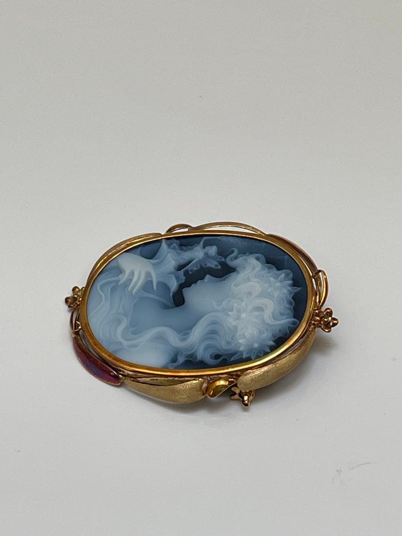 K18 メノウ カメオ ブローチ ペンダントトップ 女性の横顔