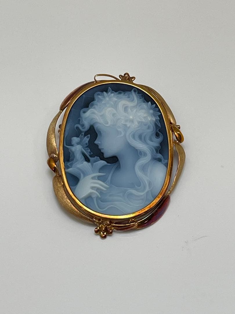 K18 メノウ カメオ ブローチ ペンダントトップ 女性の横顔