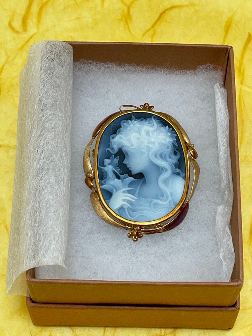 K18 メノウ カメオ ブローチ ペンダントトップ 女性の横顔
