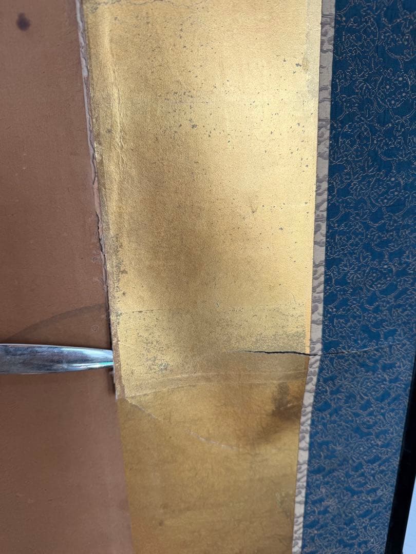 伝統的な日本屏風 大型 金屏風 二曲屏風 アンティーク