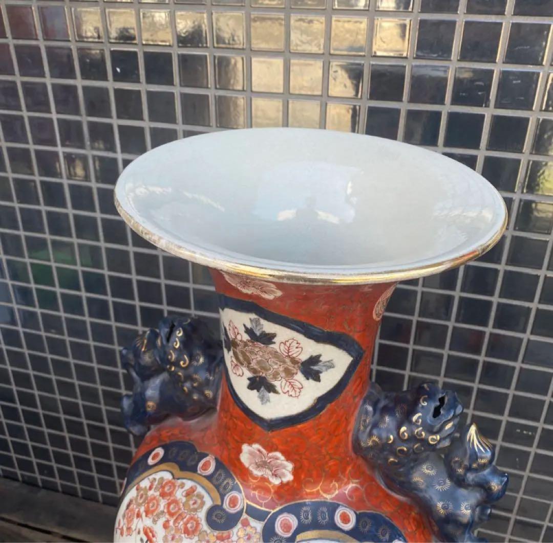 伊万里焼 大花瓶 壺 金襴手 花鳥文 骨董品 稀少 高さ76cm 狛犬