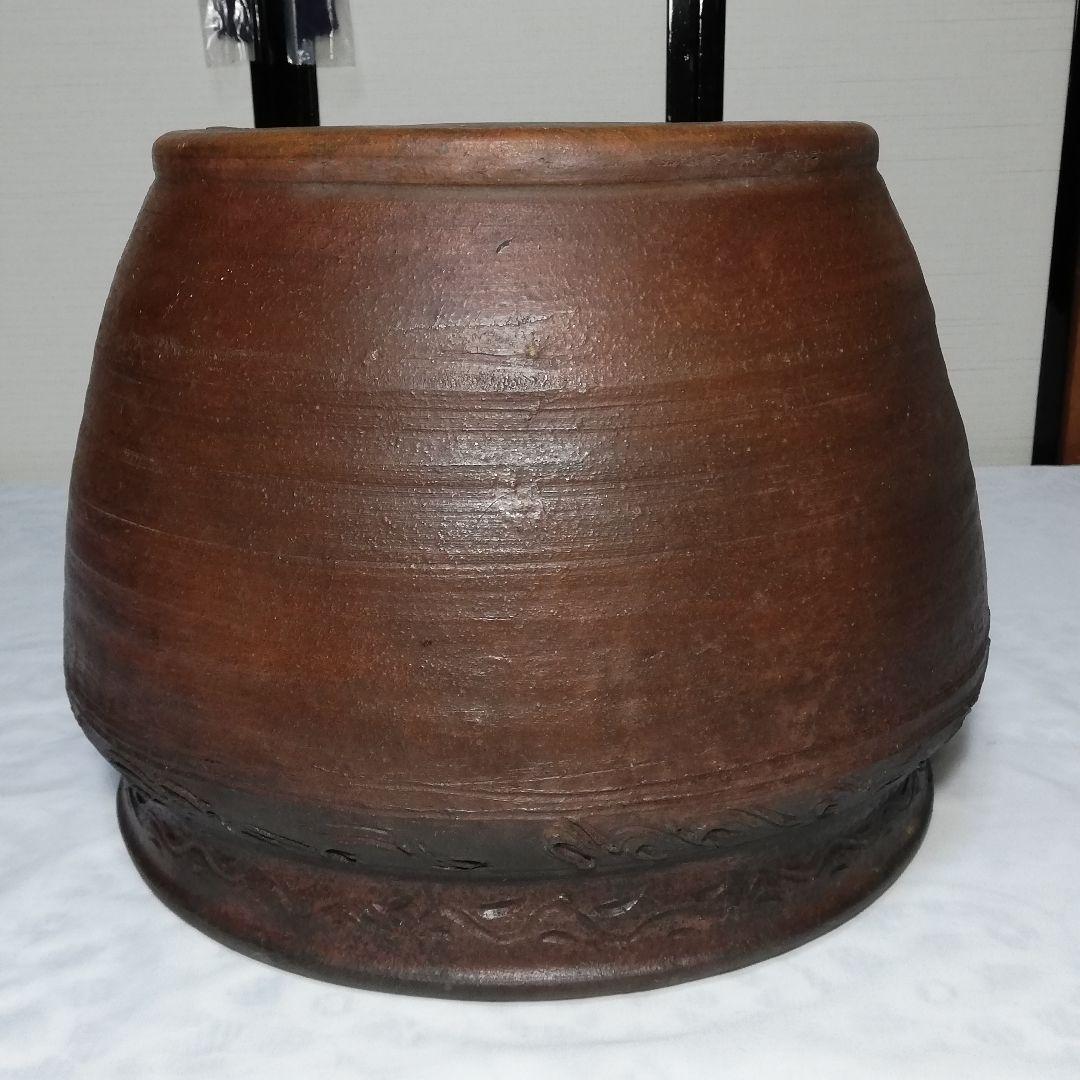 金重分銅印 備前焼 波状文火鉢 メダカ鉢 睡蓮鉢 金魚鉢 容器 水槽 工芸品