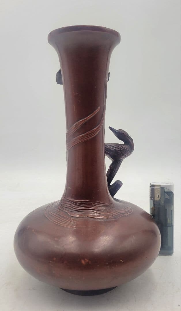 瑞峰作　鋳金花入れ　花鳥文様　箱無し　茶道具