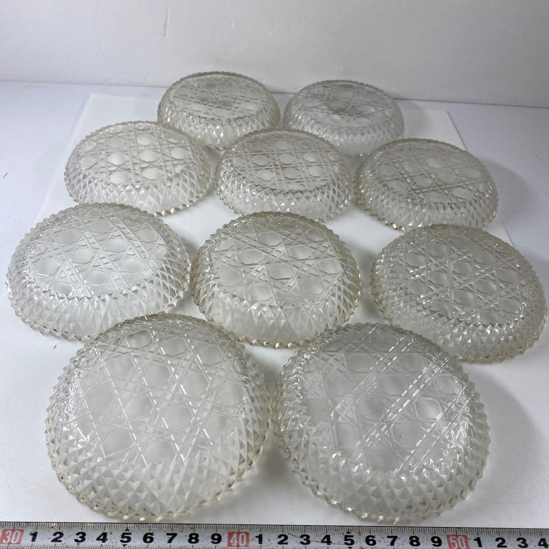 専用江戸後〜明治初期　ギヤマン手彫切子ハンドカット皿　10客　共箱直径11.8㎝