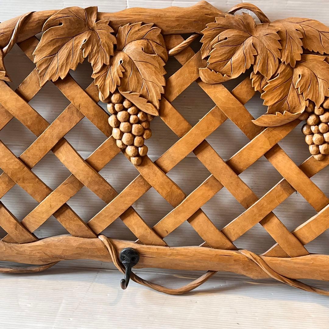 一点もの　木彫り　木製　ぶどう　ハンガー掛け　帽子掛け　インテリア