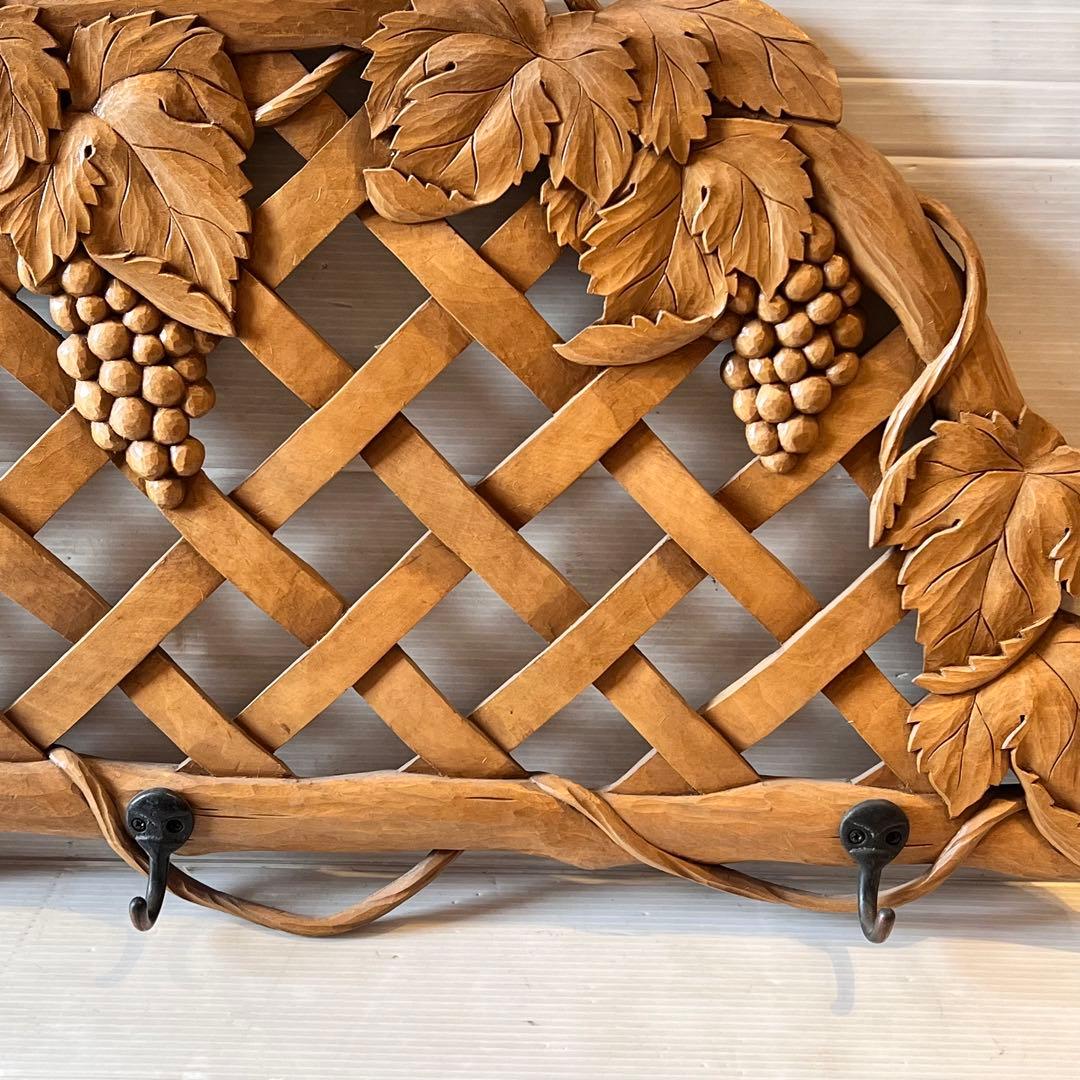 一点もの　木彫り　木製　ぶどう　ハンガー掛け　帽子掛け　インテリア