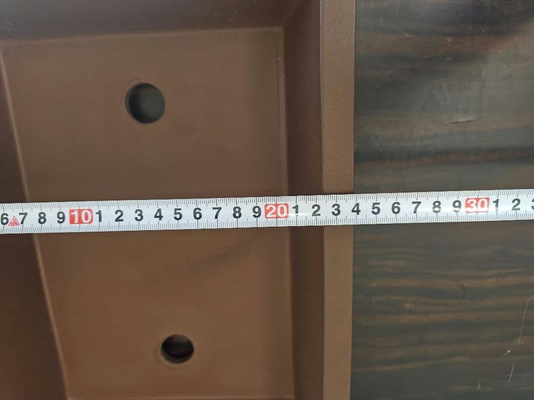 陶器の長方形盆栽鉢 ブラウン 約33cm ×24cm×7.8cm　落款　開洋