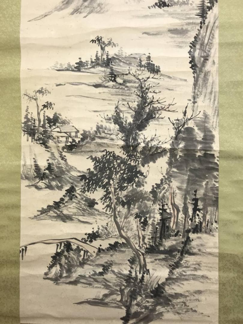 【真作】日根対山/山水図/掛軸/名家伝来/AD-236
