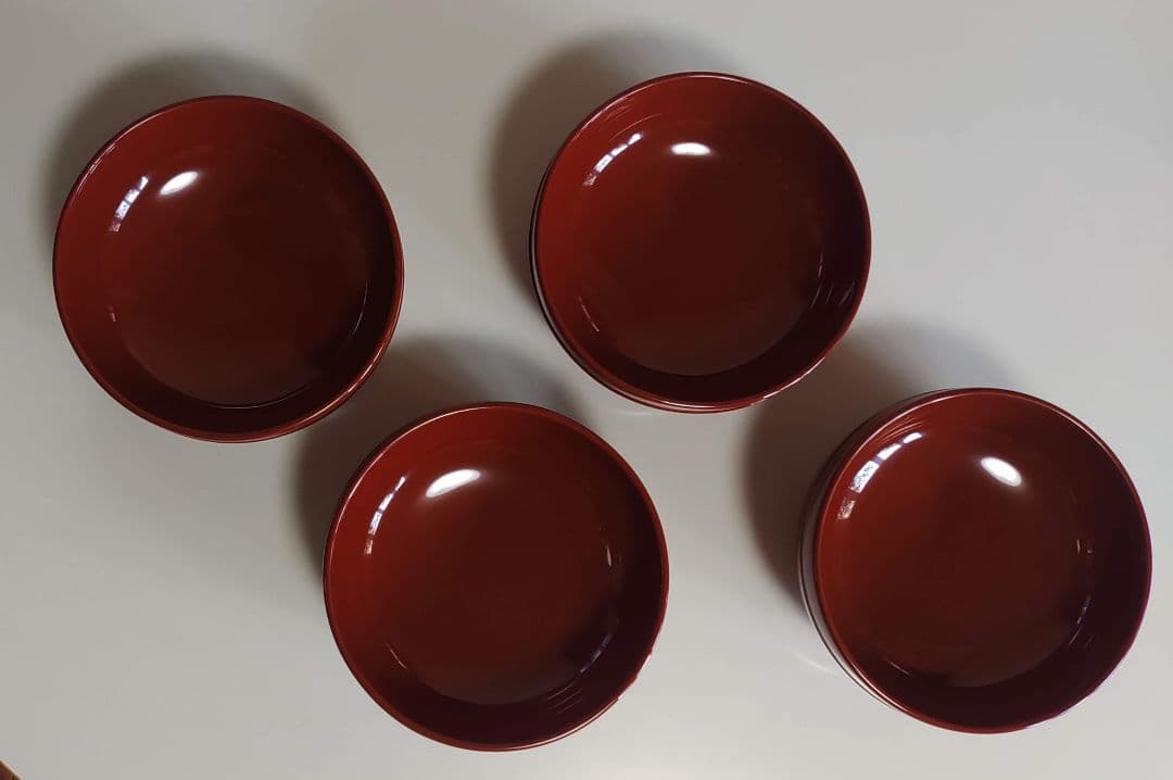 輪島塗　朱塗 大平椀　磨蒔絵 秋草の図　4客