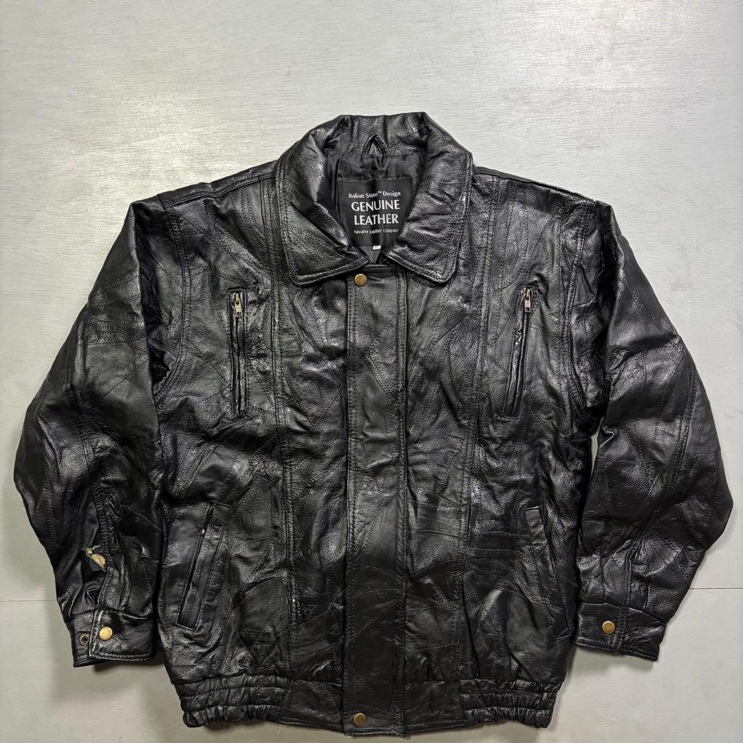 vintage A-2 レザージャケット　本革オールレザー　パッチワーク　黒　M